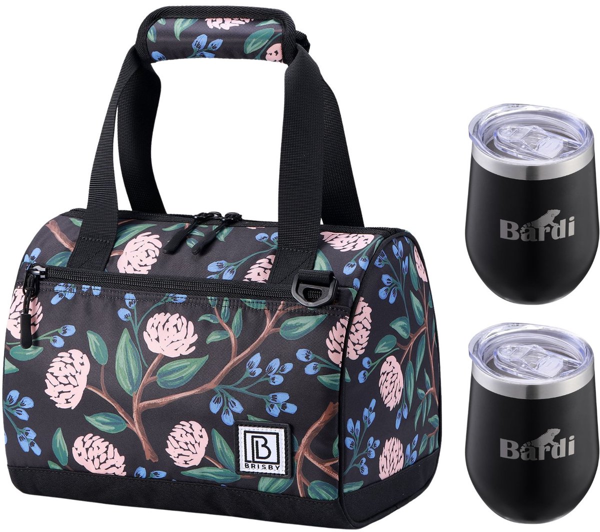 Brisby 10L Koeltas Passion Flower + Thermosbeker Set Zwart – Voor vrouwen die altijd onderweg zijn