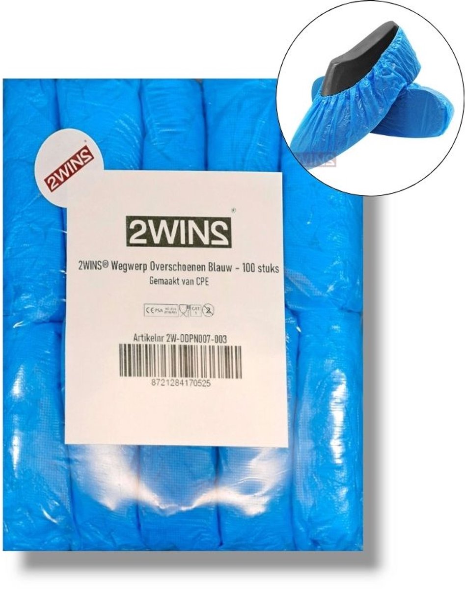 2WINS® - Wegwerp Overschoenen - Blauw - Waterafstotend - Plastic Schoenovertrek - Shoe Cover - Voordeelverpakking 100 Stuks