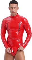 Body Lingerie Homme Cuir Verni - Clubwear - Fermeture Éclair - Catsuit - Rouge - Homme