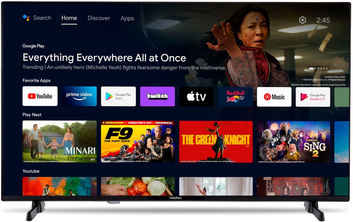 MEDION 108 cm 43" Full HD TV Android TV Smart TV HDR Prime Video PVR Bluetooth, MD843100