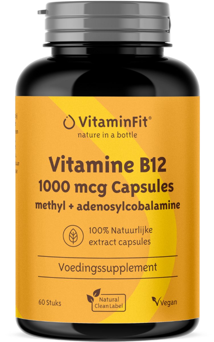 Goedkoopste VitaminFit Vitamine B12 - 1000 ug/mcg Capsules - 100 Natuurlijk & Plantaardig - 60 stuks - Biologisch actieve Methylcobalamine en Adenosylcobalamine