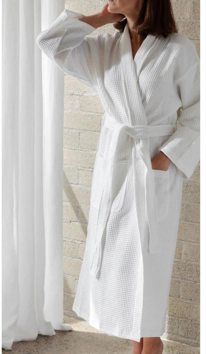 Wafel Badjas - Unisex Sauna Badjas - 100% Katoen Wafel Badjas - Wit - L/XL - Katoen wafel - Kimono - De Linde Home - Wafel Badjas dames - Wafel Badjas heren - Badjas dames en heren