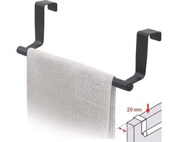 Tatkraft HORIZON - RVS Kastdeur Handdoekrek - Keukenkast Deur Handdoek/Vaatdoek Houder Rek Stang Hanger - Towel Rack Kast Deurhanger Deurhaak Keuken - Handdoekstang - Mat Zwart - 23CM