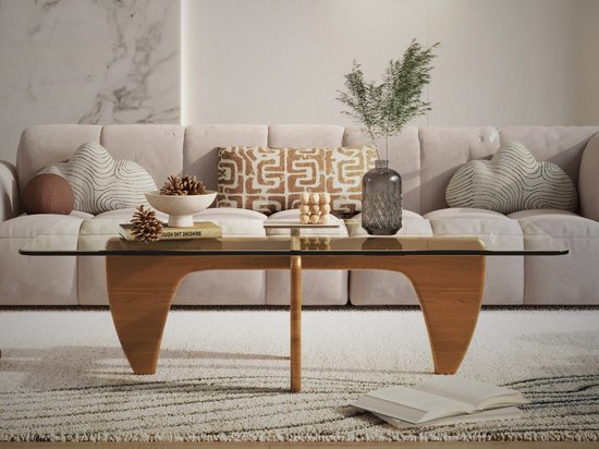 Salontafel - Eiken Hout - Glas - Design Tafel - Coffee table - Koffietafel