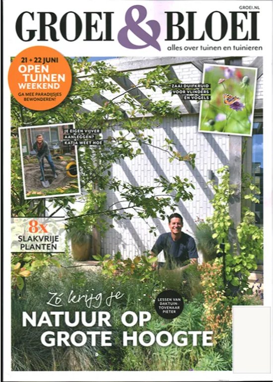 Tijdschrift 'Groei & Bloei' met artikelen over tuinen en tuinieren, een open tuinen weekend en slakvrije planten.