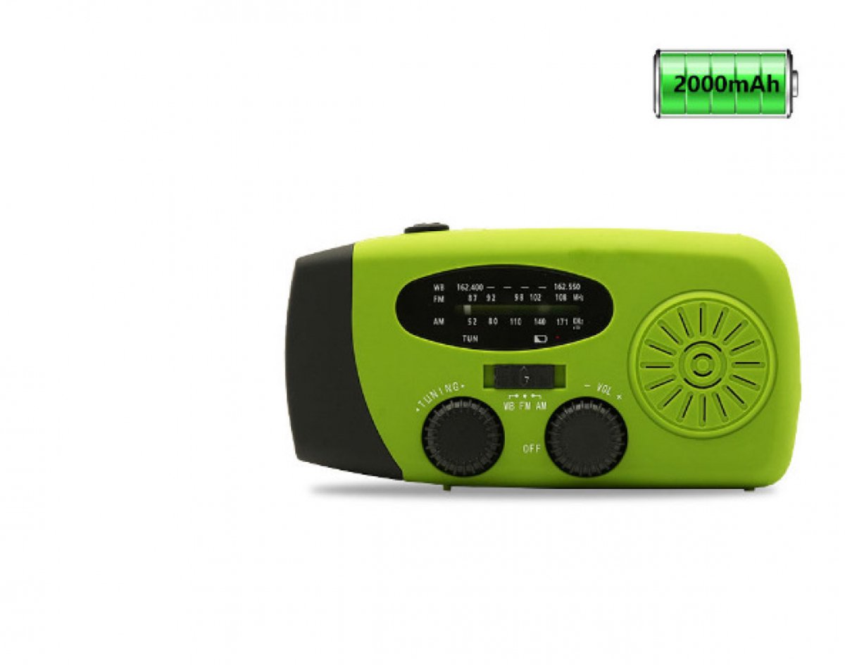 FM/AM/WB - Solar - Zaklamp - Powerbank- mini-noodoverlevingsradio op zonne - Noodradio Op Batterijen -energie - met 3 LED's Superheldere zaklamp 2000mAh batterij - aangedreven powerbank Smartphone-oplader - groent – foto 2