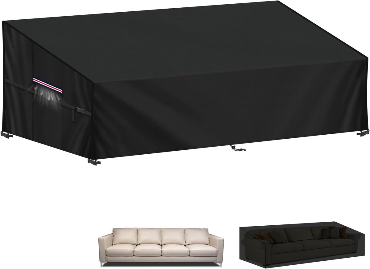 Famanu Beschermhoes voor Tuinbank, 420D Oxford-Stof Hoes voor Tuinbank 4-5 Zits Tuinmeubelhoes, Lounge Sofa Afdekking Waterdichte Hoes voor Tuinmeubelen Sectionele Tuinbankhoes, 260x102x89/61cm zwart