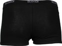 Achterkant van een zwarte Sloggi Basic short met grijze tailleband met Sloggi-logo.