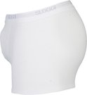 Zijzicht van een witte Sloggi boxershort met grijze logo-tailleband.