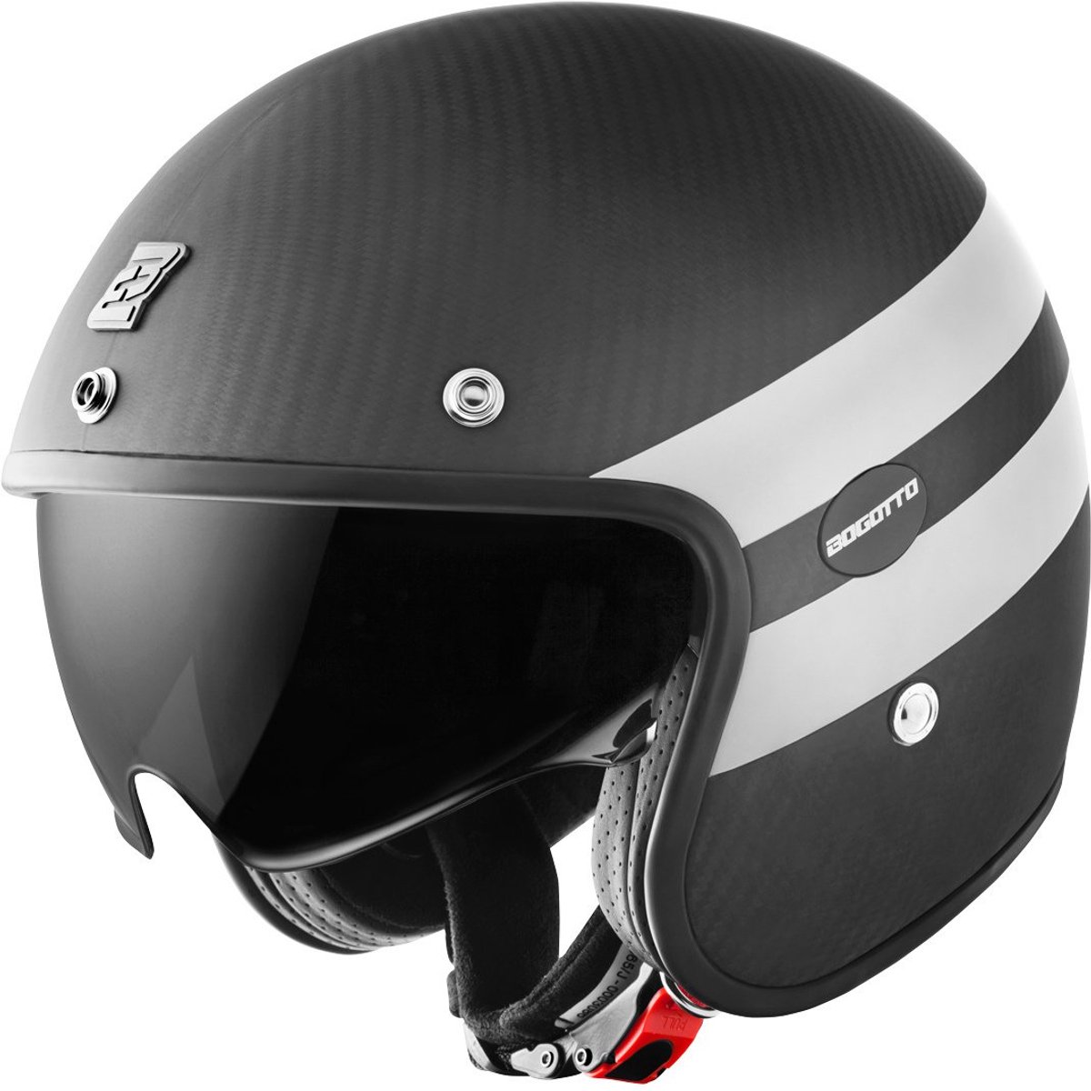 Bogotto V587 Crono Carbon Mat Zwart Wit Jethelm - Maat S - Helm