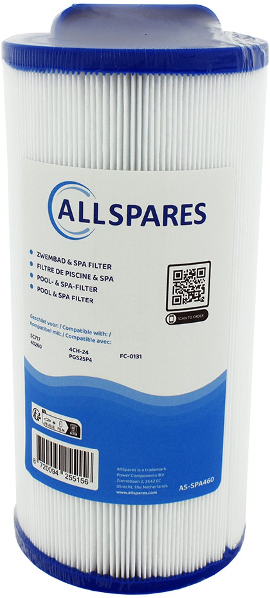 AllSpares Waterfilter voor Spa/Zwembad geschikt voor PGS25P4 / 20254-238 / SC717 / 40260 / 4CH-24 (Ø120x260mm)