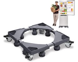 Aufun Verstelbare wasmachine basis 8 voet met rolwagen verplaatsbare voetstukken en frame voor wasmachine, droger, koelkast (grijs)