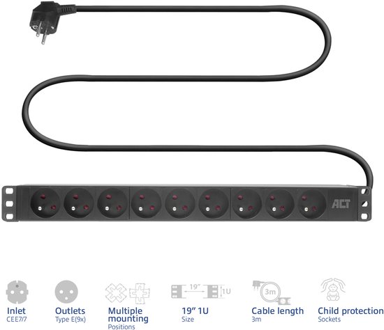 Premium-Line 19-inch stekkerdoos 8-voudig - Premium-Line 19-inch