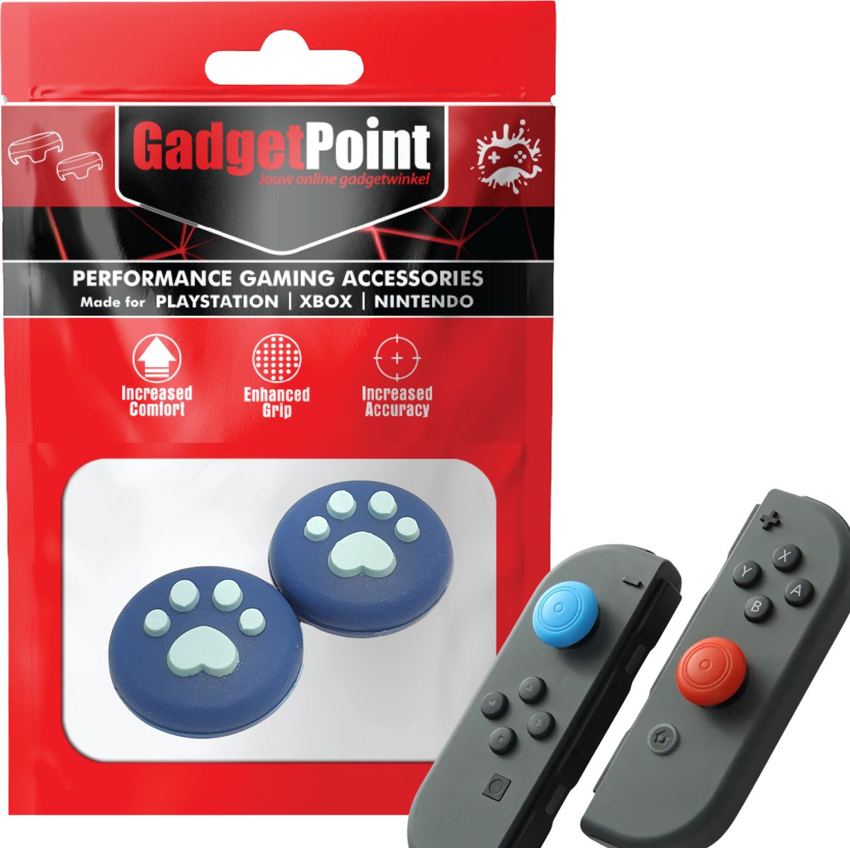 Gadgetpoint | Gaming Thumb Grips | Performance Thumbsticks | Accessoires geschikt voor Nintendo Switch Joy-Con Controller(s) | Thumbgrips | Pootjes - Donkerblauw met Lichtblauw