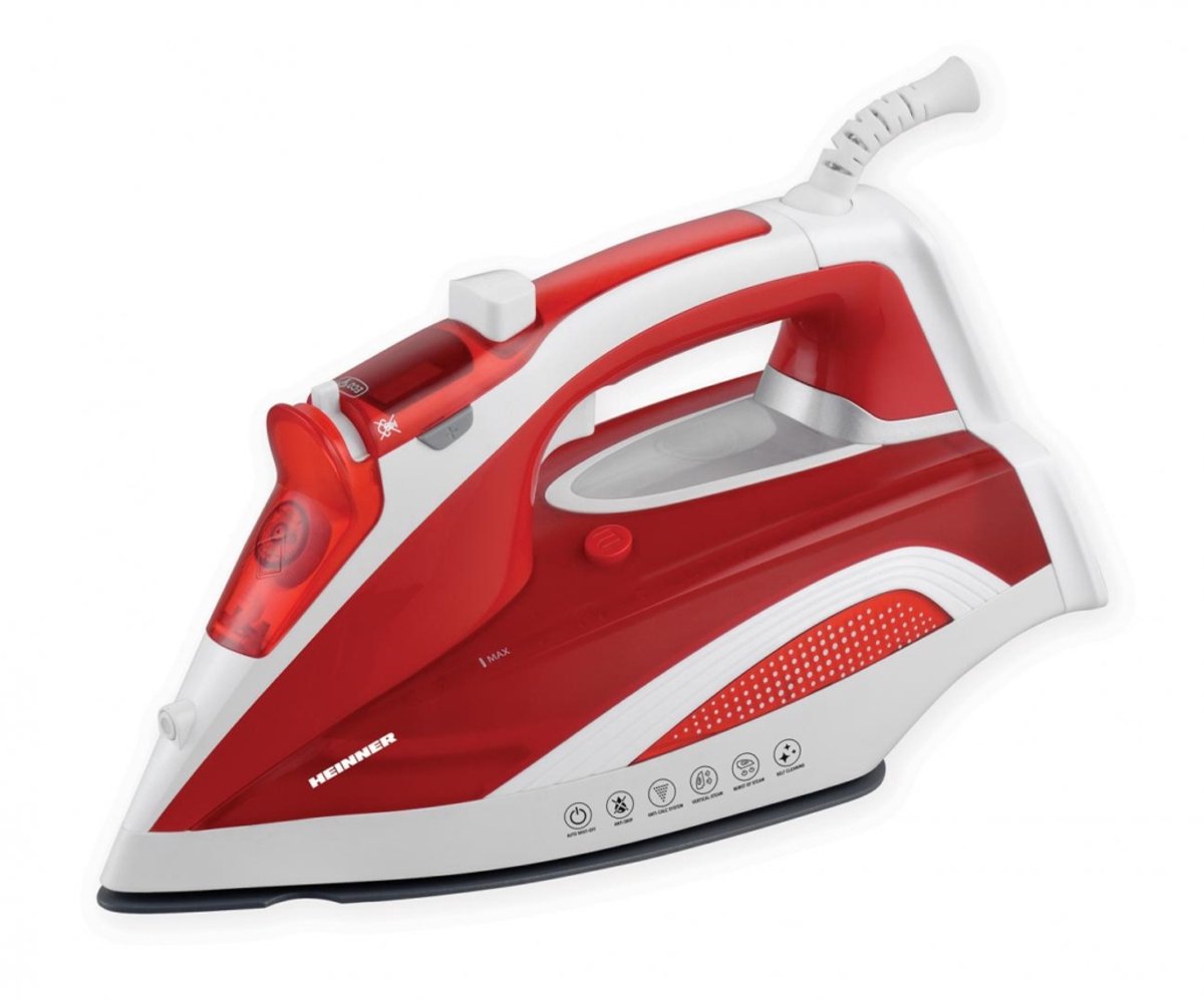 Heinner Stoomstrijkijzer – 2400 W – Keramische Zoolplaat – Waterreservoir 380 ml – Verticale Stoom – Stoomstoot – Anti-druppel – Anti-kalk – Automatische Uitschakeling – Rood