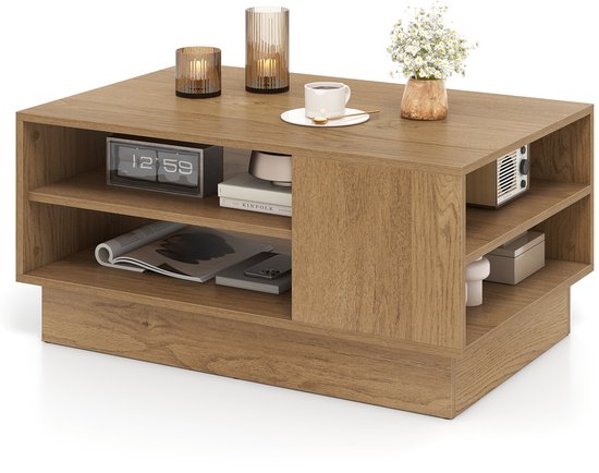 Table basse COSTWAY en bois, table de salon avec rangement, table d'appoint avec étagères ouvertes, table d'appoint pour salon, réception et salon, 86 x 56 x 41 cm, moderne (naturel)