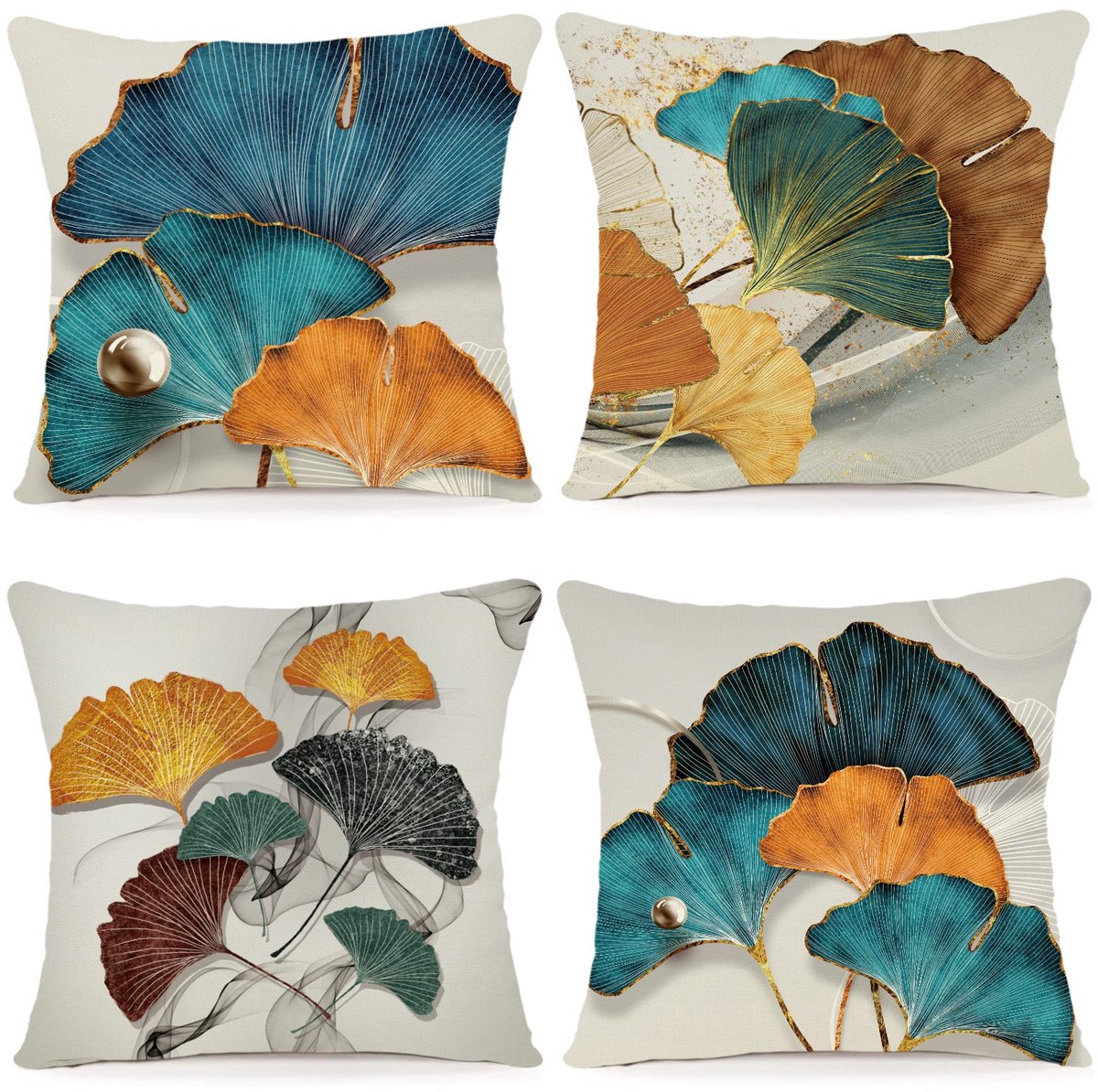 Unyqoos ® Kleurrijke Geometrische Kussenhoezen Set van 4 voor Binnen en Buiten, 40 x 40 cm Blauw