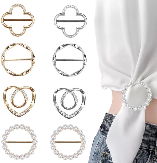 8 STUKS Sjaal Ring Clip - Parel Sjaal Ring Gesp Clips - Ronde T-shirt stropdas clips - Mode metalen cirkelclip - voor dameskleding - Kleding Decoratieve Accessoires - Metaal - sjaalklem - Vestklem - Vestsluiting - Vestspeld