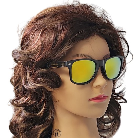 Fako Fashion® - 3x Zonnebril Zwart - Heren Zonnebril - Dames Zonnebril - Classic - UV400 - Zwart - Goudkleurige Spiegelglazen - 3 Stuks van Fako Fashion® — afbeelding 2