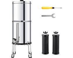 Zwaartekracht-waterfiltersysteem, 2,25G 304 roestvrijstalen werkbladunit, filtert lood en tot 99% chloor, 2 koolstoffilters, waterkraan en standaard inbegrepen
