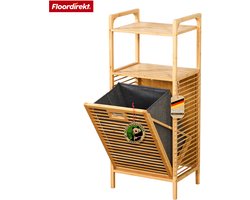 FLOORDIREKT Wasmand van Bamboe Arizona - Wasverzamelaar met 2 Compartimenten - Voor Vuile Was - Houten Wassorteerder met Grote Wasbox