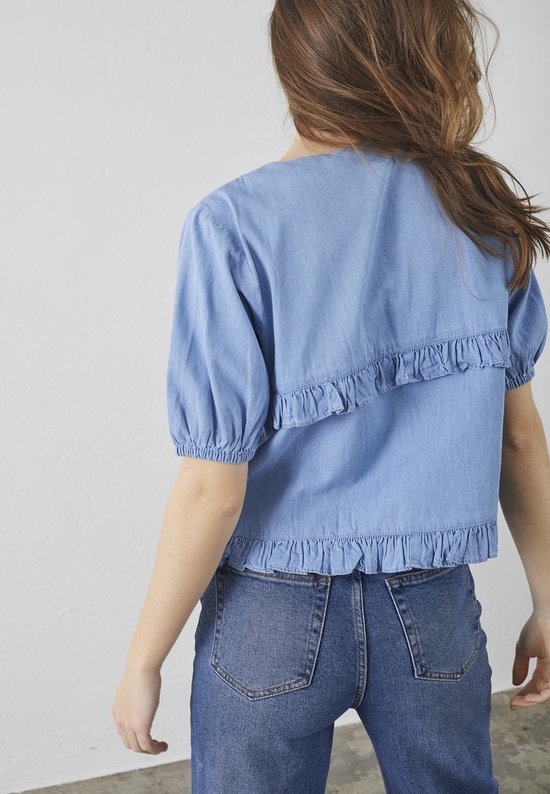 SISTERS POINT Inusa-tie - Dames Blouse - L. blue wash - Maat L