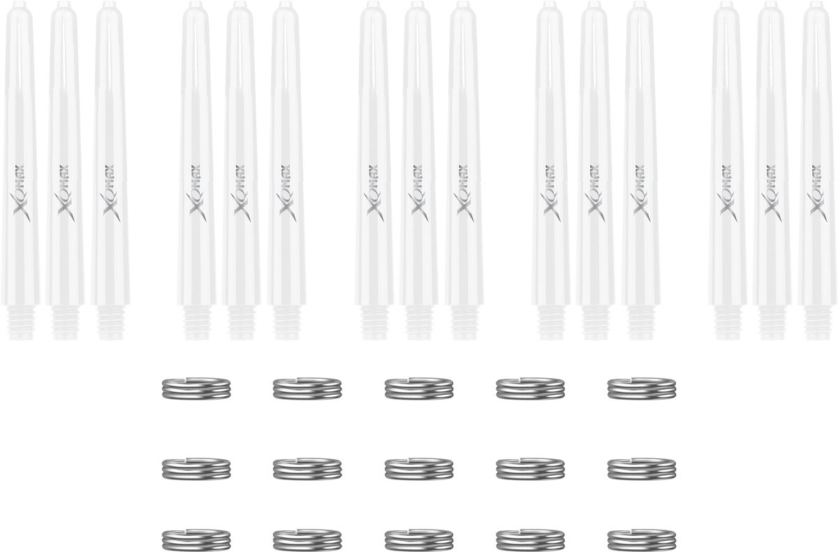 XQMax Dart Shafts - 5 Sets (15 stuks) - Inbetween - Wit - Plus Veerringetjes - Darts Shafts