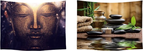 Ulticool Wandkleed Set van 2 - Boeddha Zen Spa Meditatie Stilte - Binnen - Wandtapijt Schilderijen & Posters Backdrop Decoratie Woonkamer Wanddecoratie Hout Natuurlijk - Cadeau Idee - Cadeaupakket - Pakket - Top 10 - Kados - Vrouw Populair