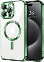 Coque arrière Convient pour : iPhone 15 Pro avec protection lens d'appareil photo intégrée [coque magnétique] compatible avec MagSafe Femmes Hommes - Vert