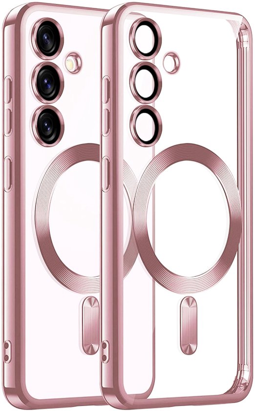 Coque arrière compatible avec : Samsung Galaxy A55 avec protection lens d'appareil photo intégrée [coque magnétique] compatible avec MagSafe Femmes Hommes - Rose