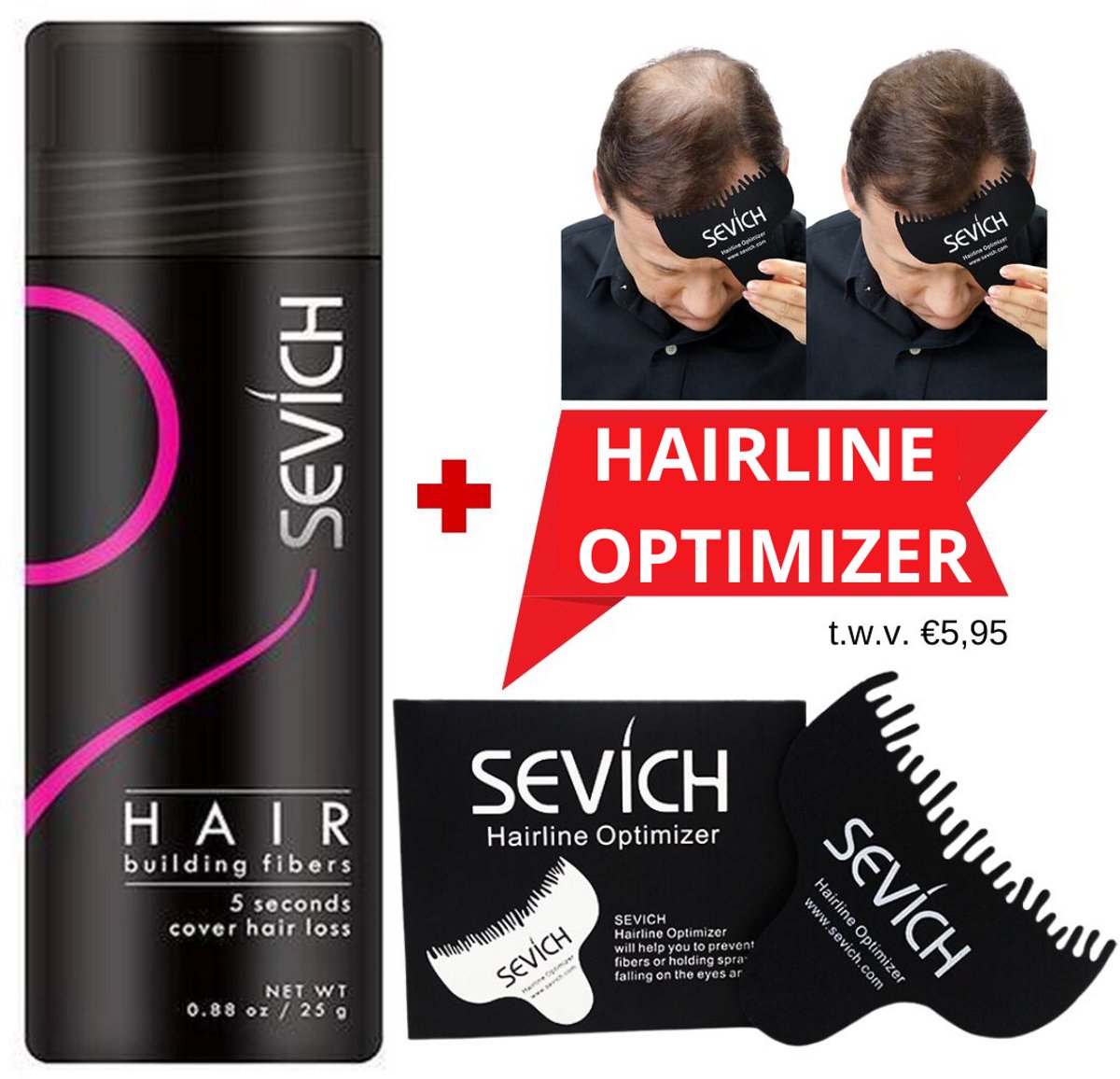 HAARPOEDER GRIJS + Hairline Optimizer - Haarvezels - Haarpoeder - Hair Fiber - Kale plekken bedekken - Haarverdikker
