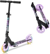 Suotu Kinderstep - 145mm wielen - Step 3-9 Jaar - tot 50 kg - lichtgevende wielen - Jongens/Meisjes - Aluminium - Zwart