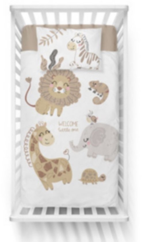 Ledikant dekbedovertrek Jungle Dieren - taupe - bamboe/katoen - 90x120 cm + 40x60 cm