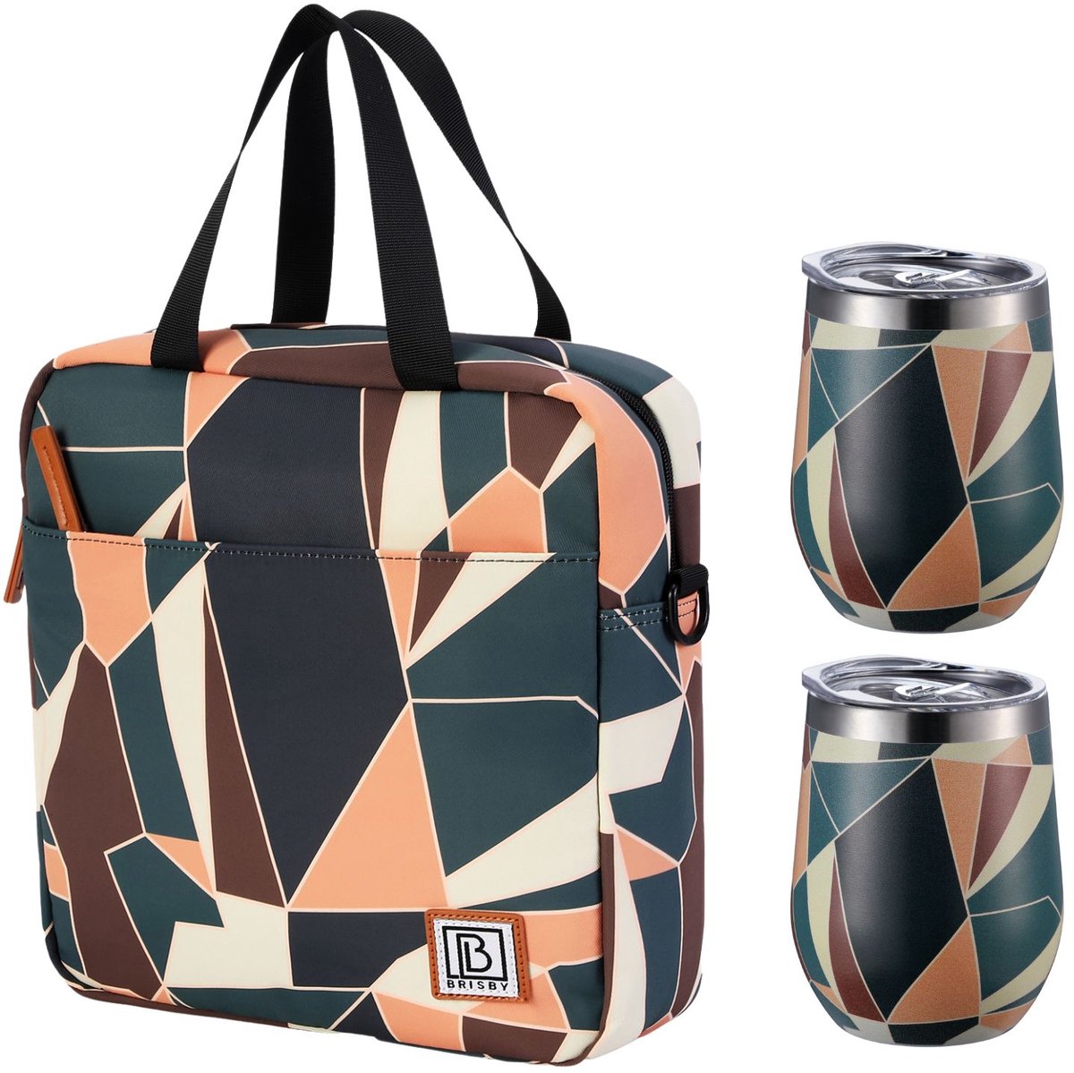 Brisby 7L Koeltas Lunchtas Absttract Colours + 2 Brisby Thermosbekers Abstract Colours– Complete Lunch-set voor Onderweg!