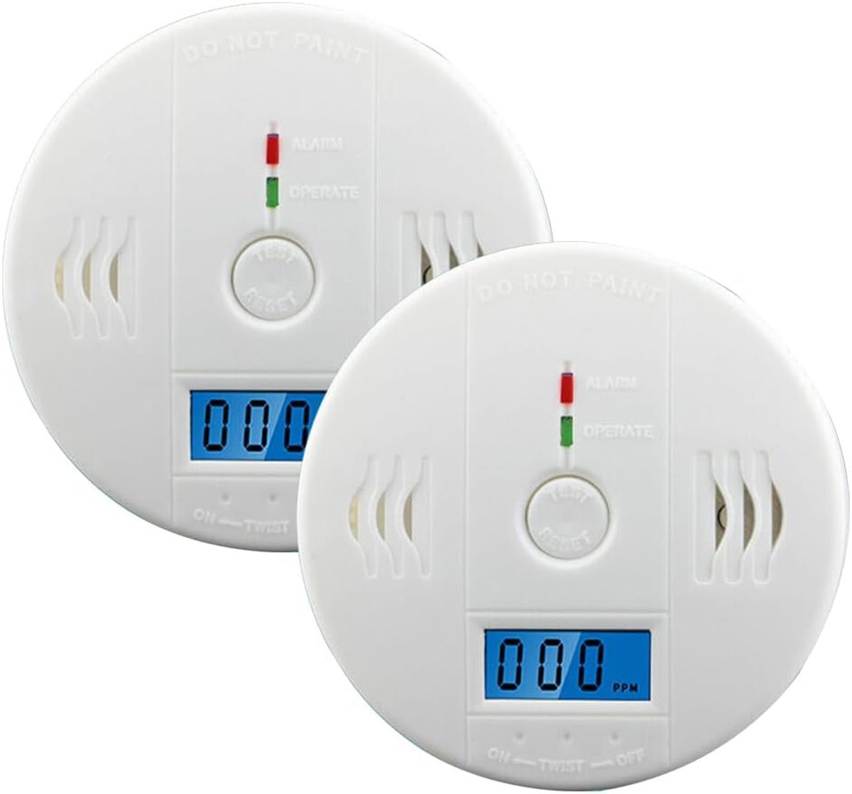Koolmonoxide Detector Alarm, CO Alarmen voor Keuken Kelders Reizen Home Office Huis Slaapkamer Woonkamer Auto, Batterij Betrokken,(2-Pack)