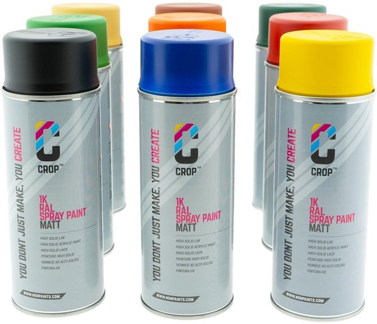 Bombe aérosol CROP RAL 5009 Bleu azur - Semi-brillant - 400 ml - Peinture aérosol Blauw - 100 % grand teint - Séchage rapide - Intérieur et extérieur - RAL5009