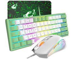 StayPowered Gaming Toetsenbord en Muis - Ultieme Controle voor Gamers - Mechanisch Aanvoelend - 3600 DPI - 7 Knoppen - Compact 60% Design - compact - Snel en Stabiel - met Muismat - Complete Set - Wit - Levering Sneller dan Aangegeven!