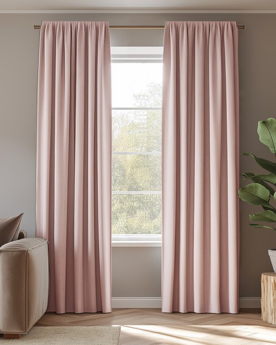HOOMstyle Kant en Klaar Gordijn - Verduisterend - Met Plooiband - 140x270cm - Roze / Licht Roze