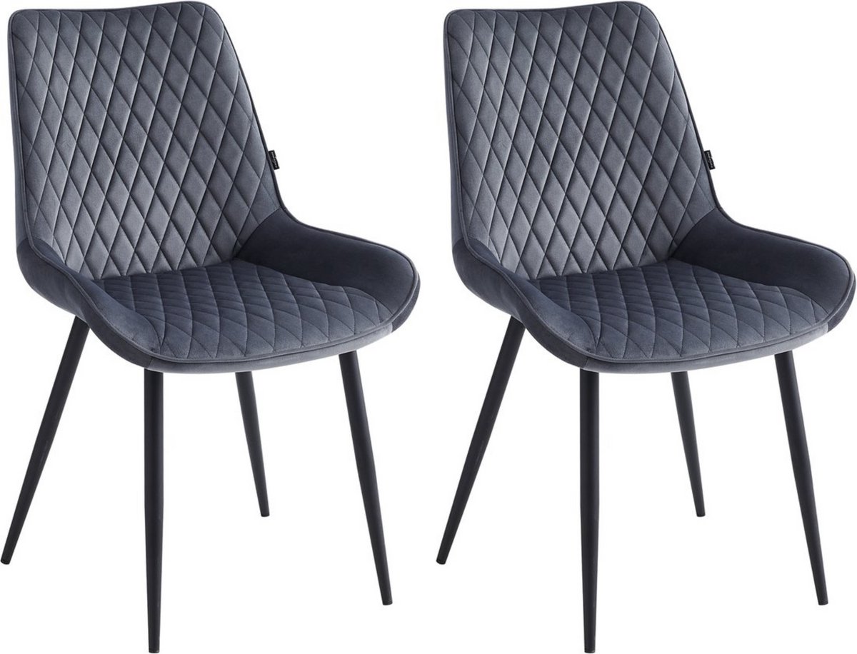 Colenis® - Adama Eetkamerstoel - Set Van 2 - Grijs - Fluweel - Velvet - Industrieel