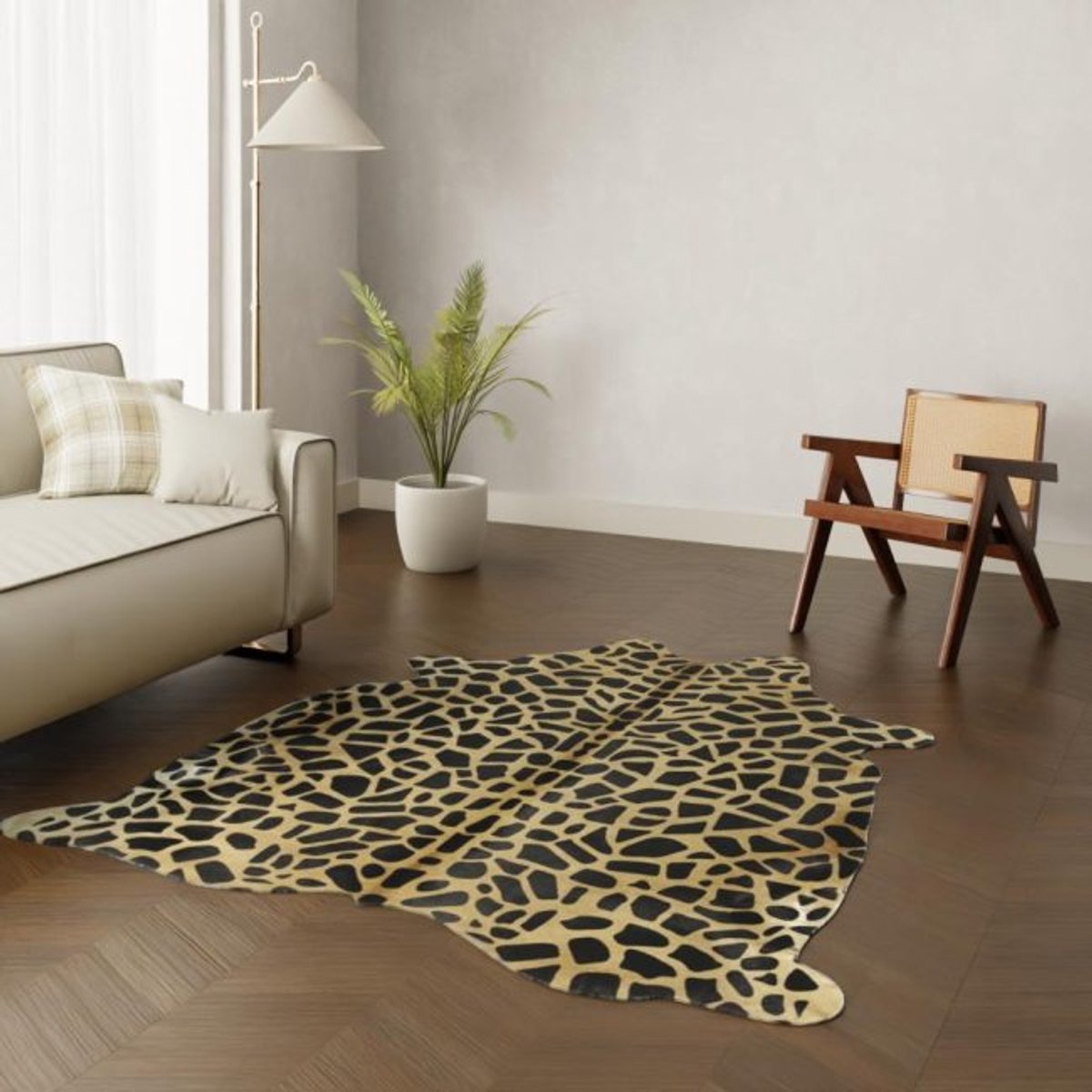 Giraffeprint koeienhuid - giraffe print koehuid vloerkleed - dierenprint koeienvel koekleed tapijt - koevacht met giraffeprint