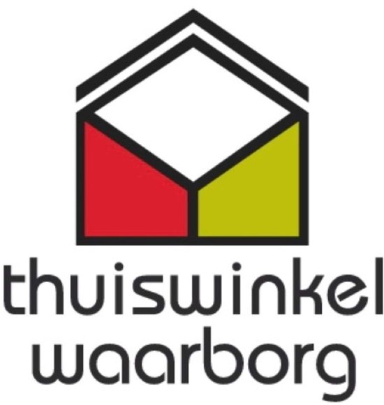 Logo van Thuiswinkel Waarborg met een huis/enveloppe symbool in rood en groen, met de tekst 'thuiswinkel waarborg'.