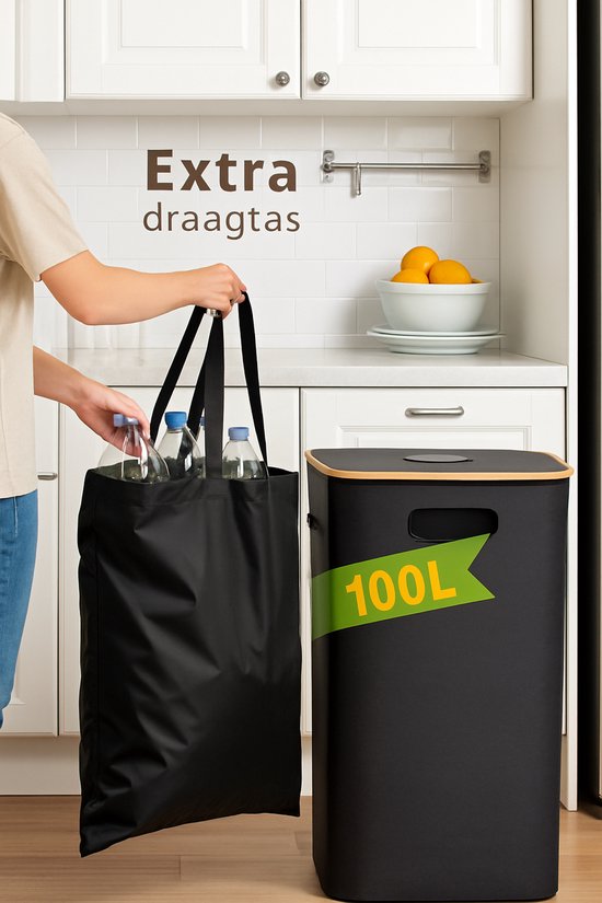 Opvouwbare verzamelbak 115 liter, zwart, voor statiegeldflessen, was en speelgoed, met