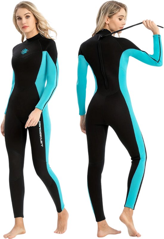 Foto: Bovista wetsuit dames swimsuit shorty surfpak duikpak lange mouw zwemsuit zwart blauw m