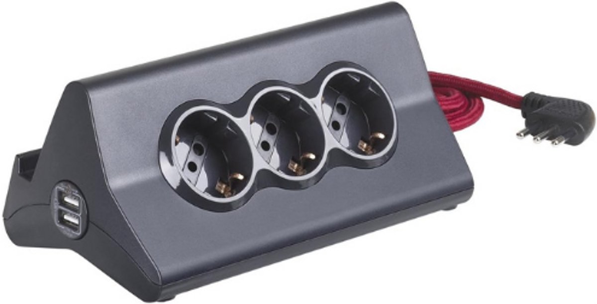 Stardesk S3713GBU Meervoudige Contactdoos - 3 Stopcontacten - 2 USB-Poorten - Met Schakelaar - 2M Kabel - Bureau Stekkerdoos - Wit
