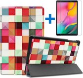 Shop4 - Samsung Galaxy Tab A 10.1 (2019) T510 Hoes + Screenprotector - Smart Book Case Hoesje Gekleurde Vierkanten