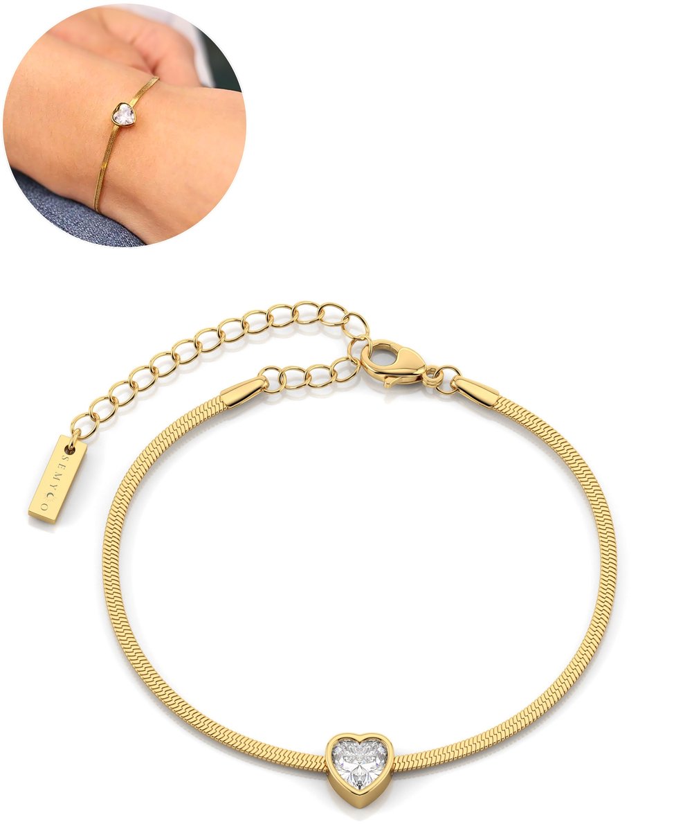 Semyco Armband Dames – Goudkleurig – Met Hartje – Verstelbaar – Waterproof – Giftbox – Bella