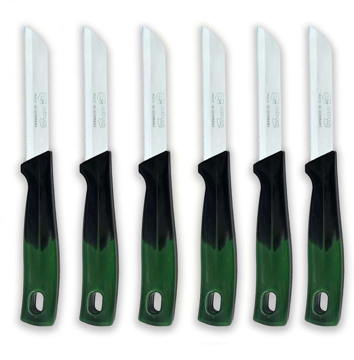 Solingen Kartelmes - Groente- en Tomatenmes met Kartel - RVS - 18,5 cm met "Blade Cover" - Ergonomisch Handvat - Groen-Zwart - 6 stuks