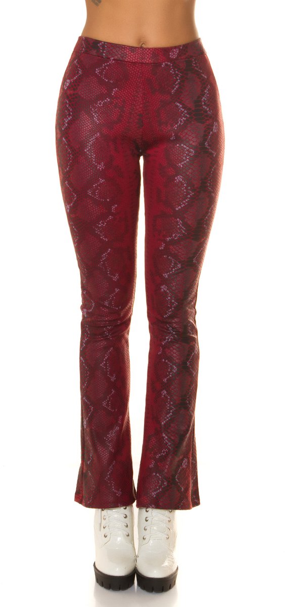 High waisted flared broek van imitatieleer met slangenprint