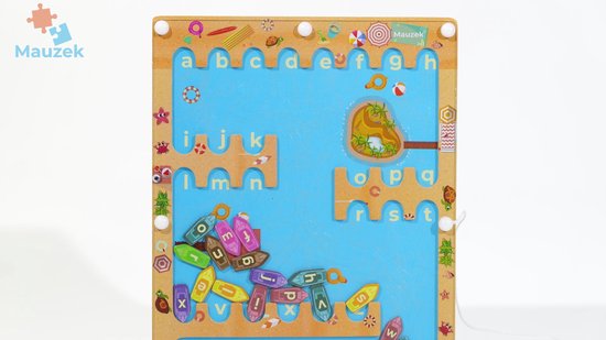 Mauzek® Magnetisch Doolhof Alfabet – Montessori speelgoed – Letters leren – Houten speelgoed – Magneetspel – Sensorisch speelgoed – Activiteitenbord – Magnetisch spel – Peuter – Voor onderweg – Jongens – Meisjes – 3 jaar – 4 jaar – 5 jaar – 6 jaar