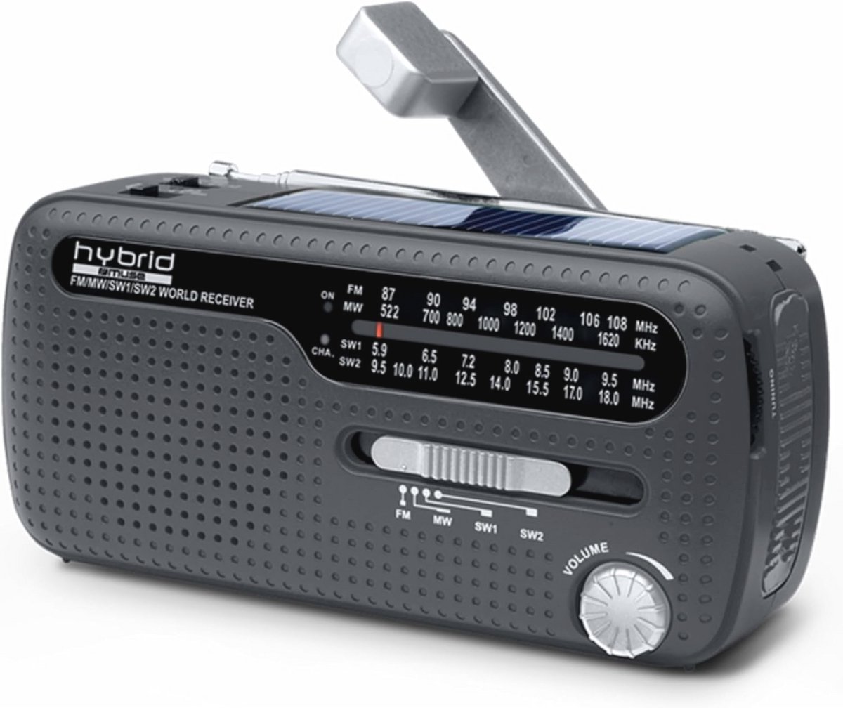 Draagbare zwengelradio met wereldontvanger en zonne-oplaadfunctie